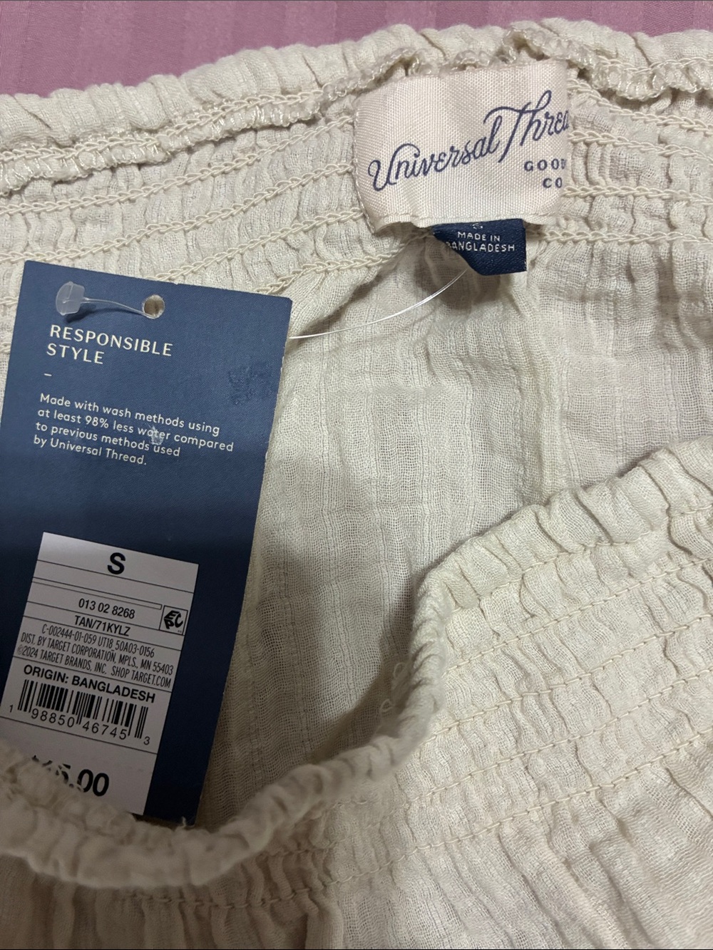 Smocked strapless tube top Crinkle Gauze Tube Top tan/beige Size: Small - Picture 9 of 9